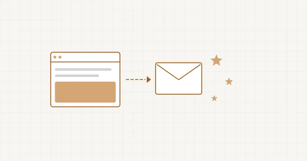 Un e-mail et une bannière partant d’un site vers un groupe de clients représentés par de petites silhouettes