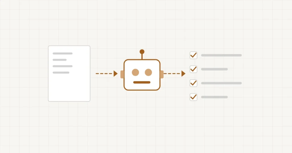 Automatisation et IA : un document confié à un robot, qui rend la liste des tâches faites