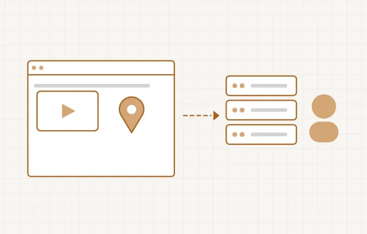 Une page de site avec trois cadres reliés chacun par un fil à un service extérieur