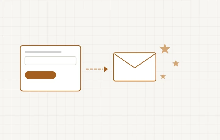 Une enveloppe qui s’ouvre sur un simple mot de bienvenue, avec un chemin fléché vers le reste du site