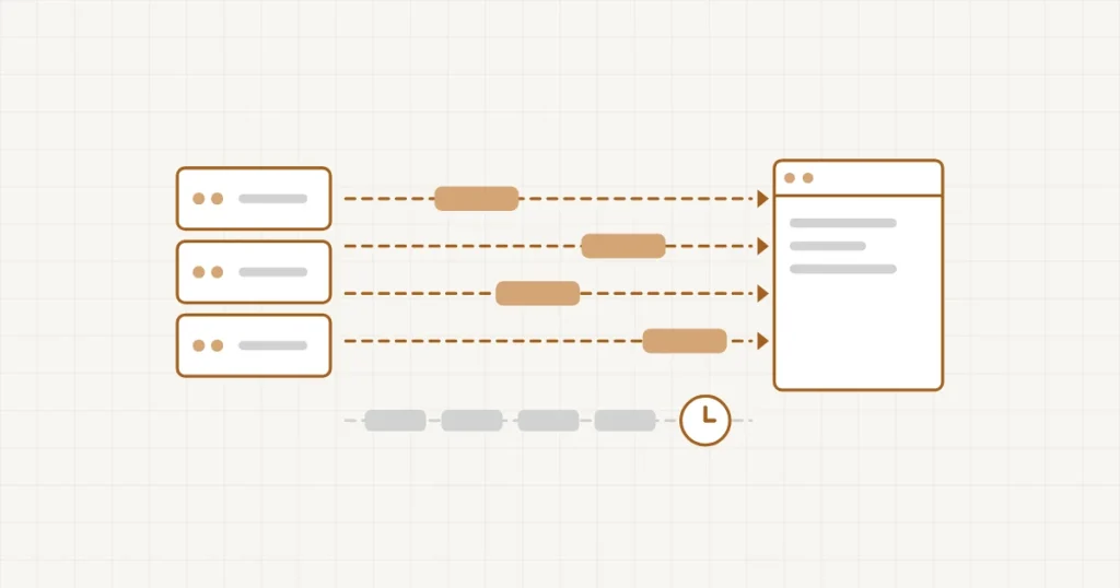 HTTP/2 et HTTP/3 : un serveur envoie ses fichiers sur quatre voies en même temps, au lieu d’une seule file grise qui attend