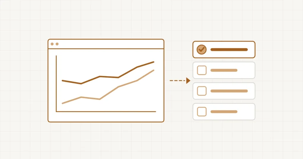 Google Search Console : un tableau de bord avec deux courbes de clics et de positions, puis une liste de vérifications dont la première est cochée