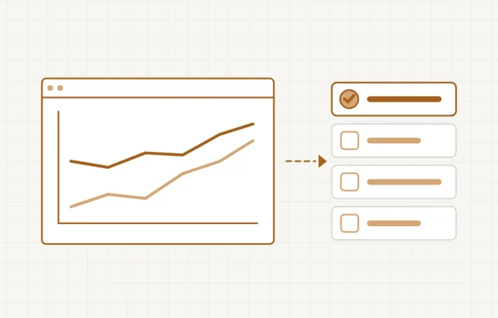 Google Search Console : un tableau de bord avec deux courbes de clics et de positions, puis une liste de vérifications dont la première est cochée