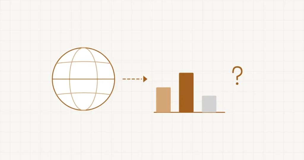 Un globe simplifié avec quelques trajets de colis partant d’un même point vers différents pays