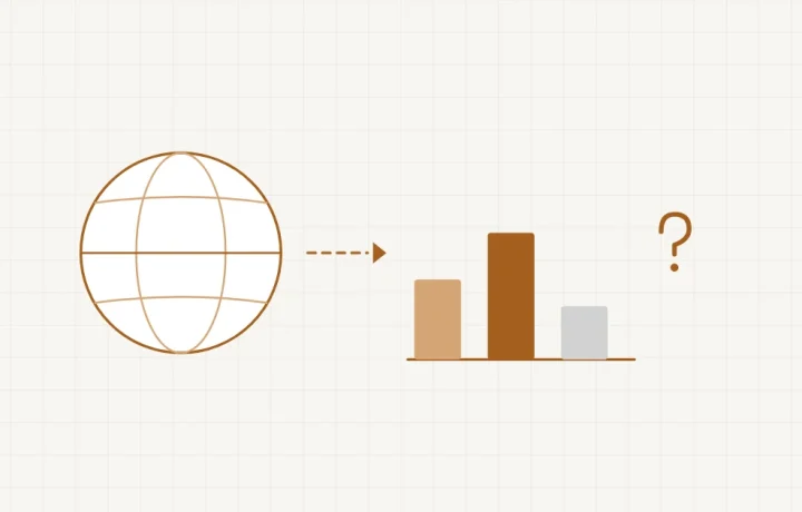 Un globe simplifié avec quelques trajets de colis partant d’un même point vers différents pays