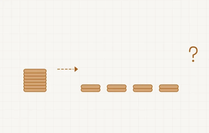 Une somme d’argent divisée en plusieurs parts égales, reliées par un fil à une main tierce qui les tient
