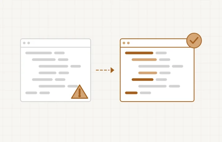 Version de PHP : un code ancien grisé marqué d’une alerte, une flèche, puis le même code à jour en couleur et validé