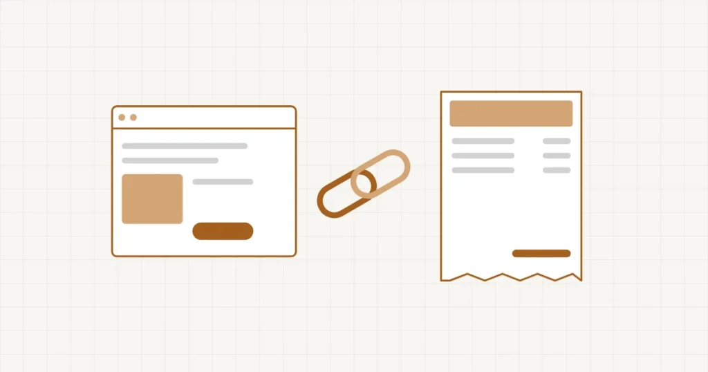 Relier son site à sa facturation : la boutique en ligne reliée par un maillon de chaîne à une facture qui sort toute seule