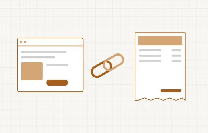 Relier son site à sa facturation : la boutique en ligne reliée par un maillon de chaîne à une facture qui sort toute seule
