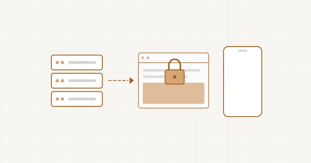 Un site protégé par un cadenas sur une adresse à part, séparé du site public par une flèche en pointillés