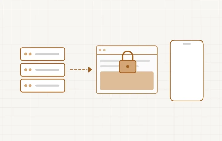 Un site protégé par un cadenas sur une adresse à part, séparé du site public par une flèche en pointillés