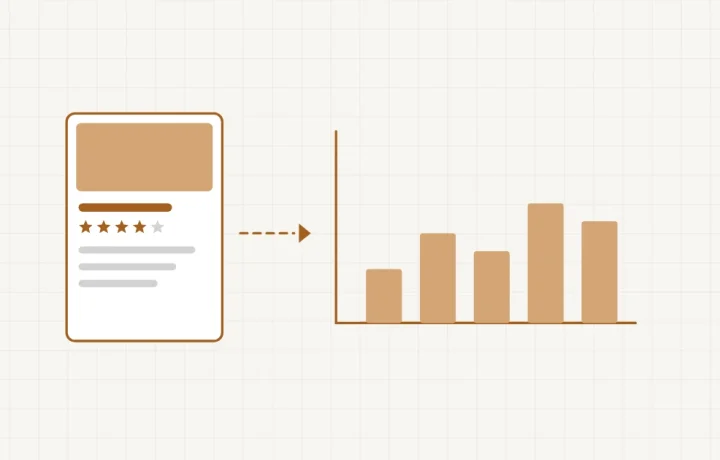 Une fiche d’établissement Google entourée de petits graphiques simples représentant vues et recherches